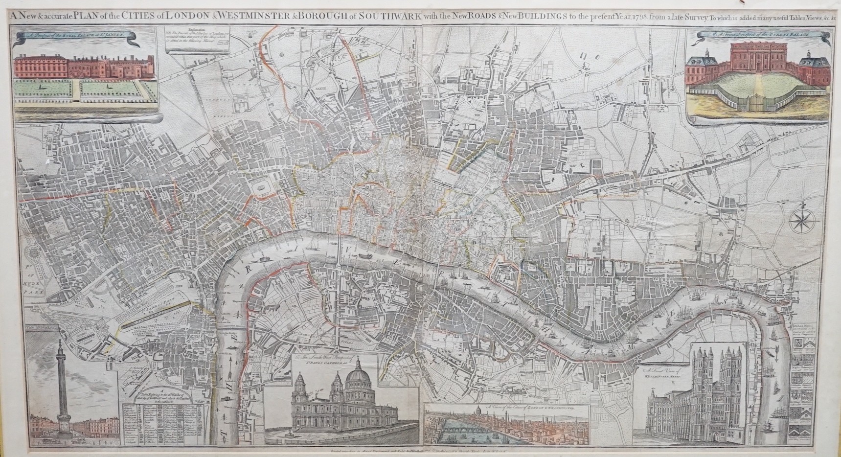 I. Marshall Publ., coloured engraving, New and Accurate Plan of the Cities London & Westminster & Borough of Southward, 1790, 59 x 104cm